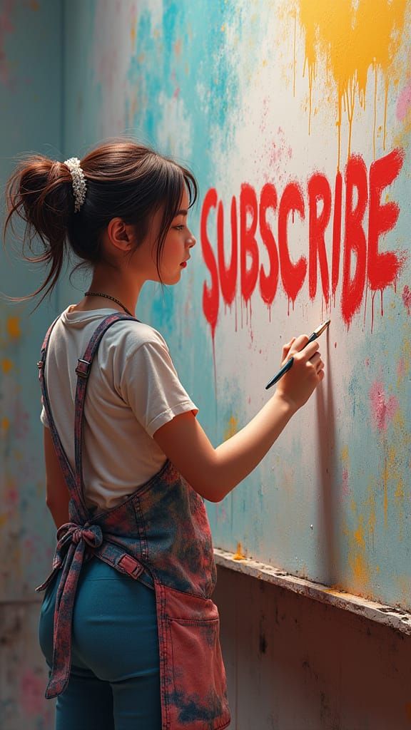 3D Girl Paints Subscribe in Detailed Matte Style