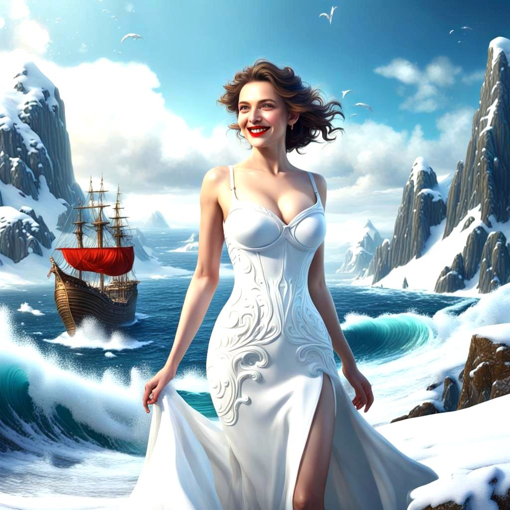 Beautiful Woman in White Dress Walking Near Ocean
