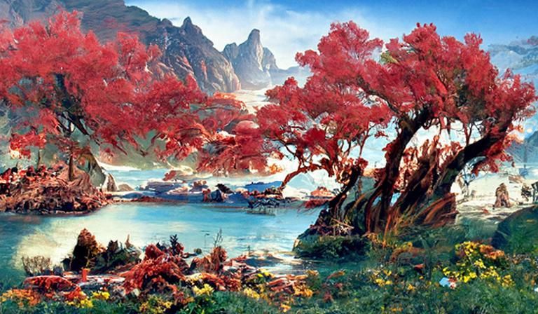 River Estuary Vista Landscape in Digital Illustration