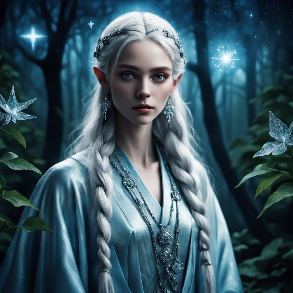 Mystical Elf Sorceress in Celestial Attire