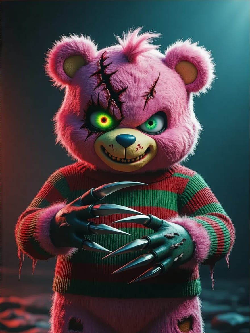 Freddy Krueger Care Bear in Cosmic Astral Landscape