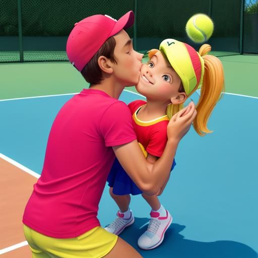 Sweet Tennis Match: Player Kisses Ball in Wonderland