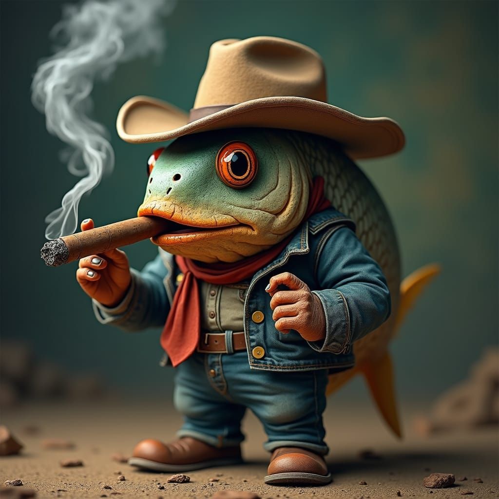 Cowboy Fish with Cigar in Fantasy Art Style