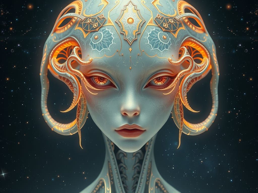 Celestial Alien Goddess Illuminated by the Milky Way Galaxy