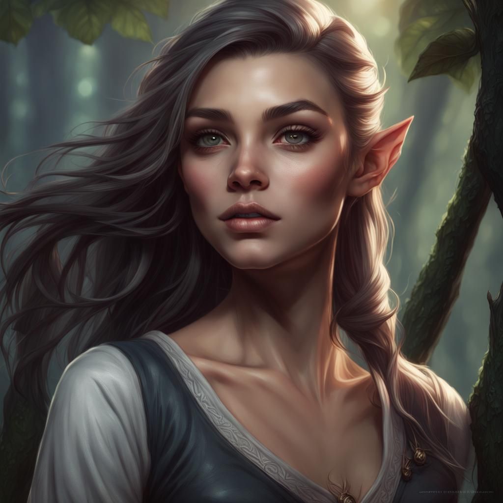Beautiful Tree Elf Portrait in Fantasy Art Style