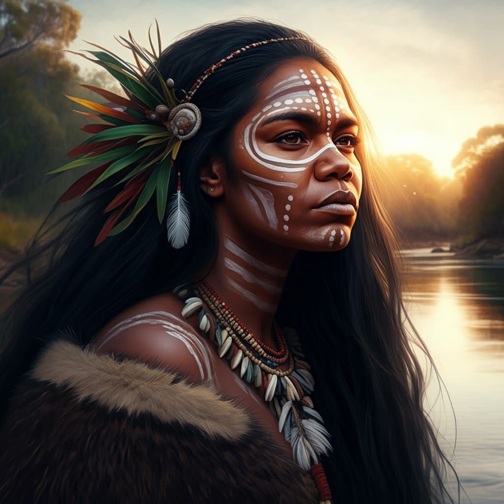Aboriginal River Goddess Portrait in Gurney Style