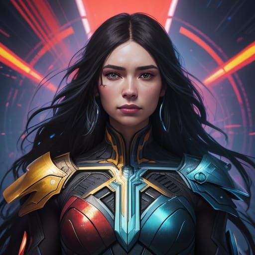 Vibrant Portrait of Woman with Neon Accents