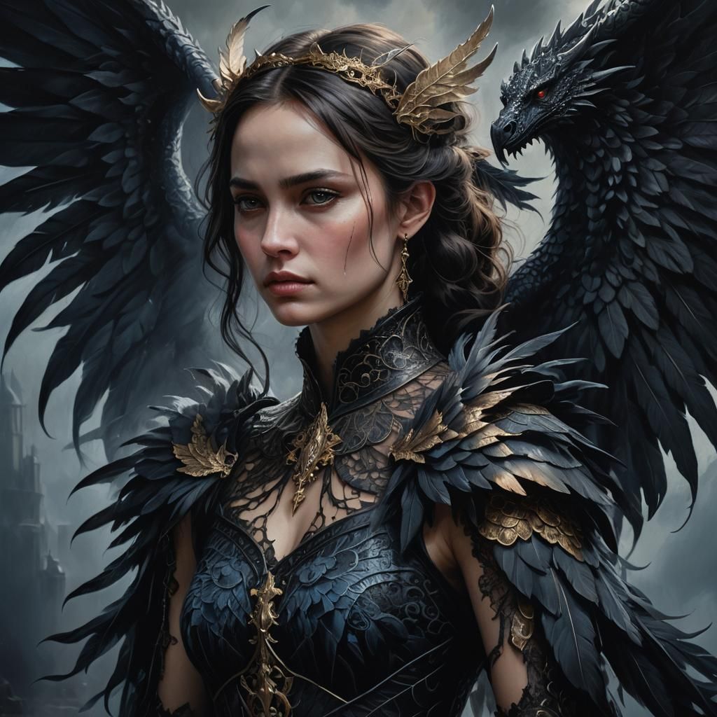 Gothic Woman with Dragon Wings in Dark Fantasy Art