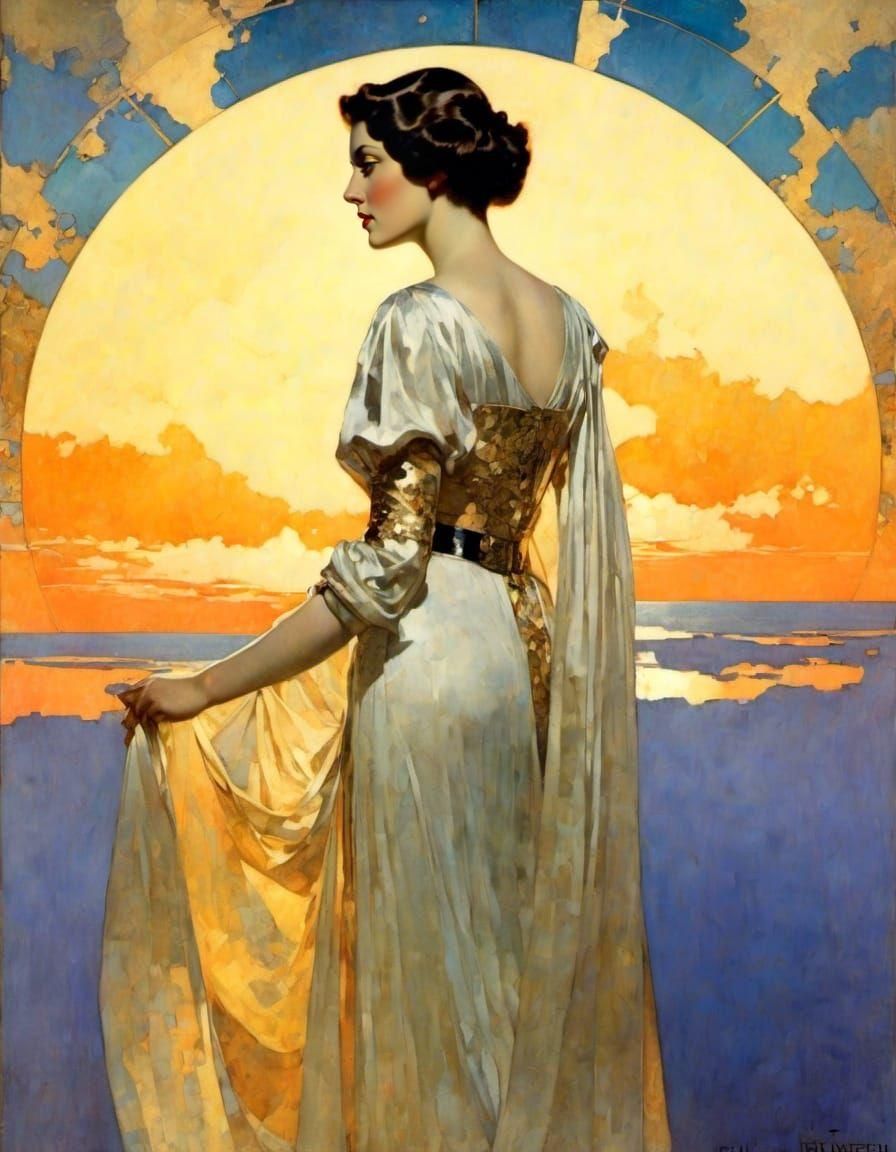 Olga Portrait with Golden Shimmer, Wyeth Style