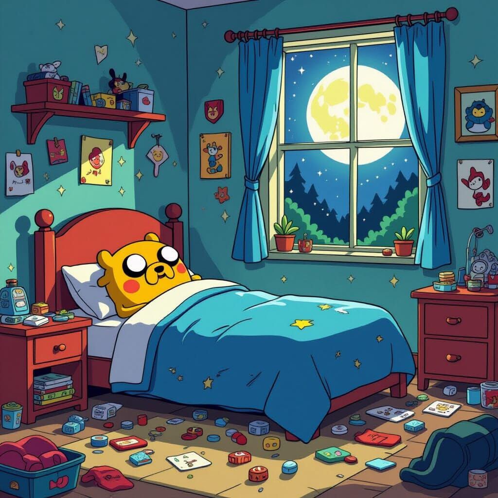 Adventure Time's Finn Asleep in a Messy Room