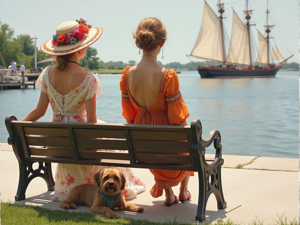 Refined Ladies Enjoy a Leisurely Afternoon in a Historic Por...