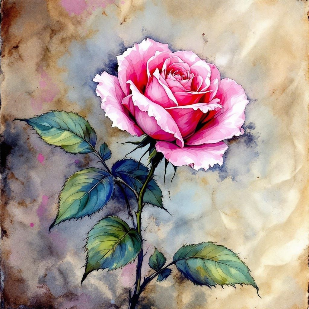 Delicate Pink Rose Blooms Amid Crumpled Parchment