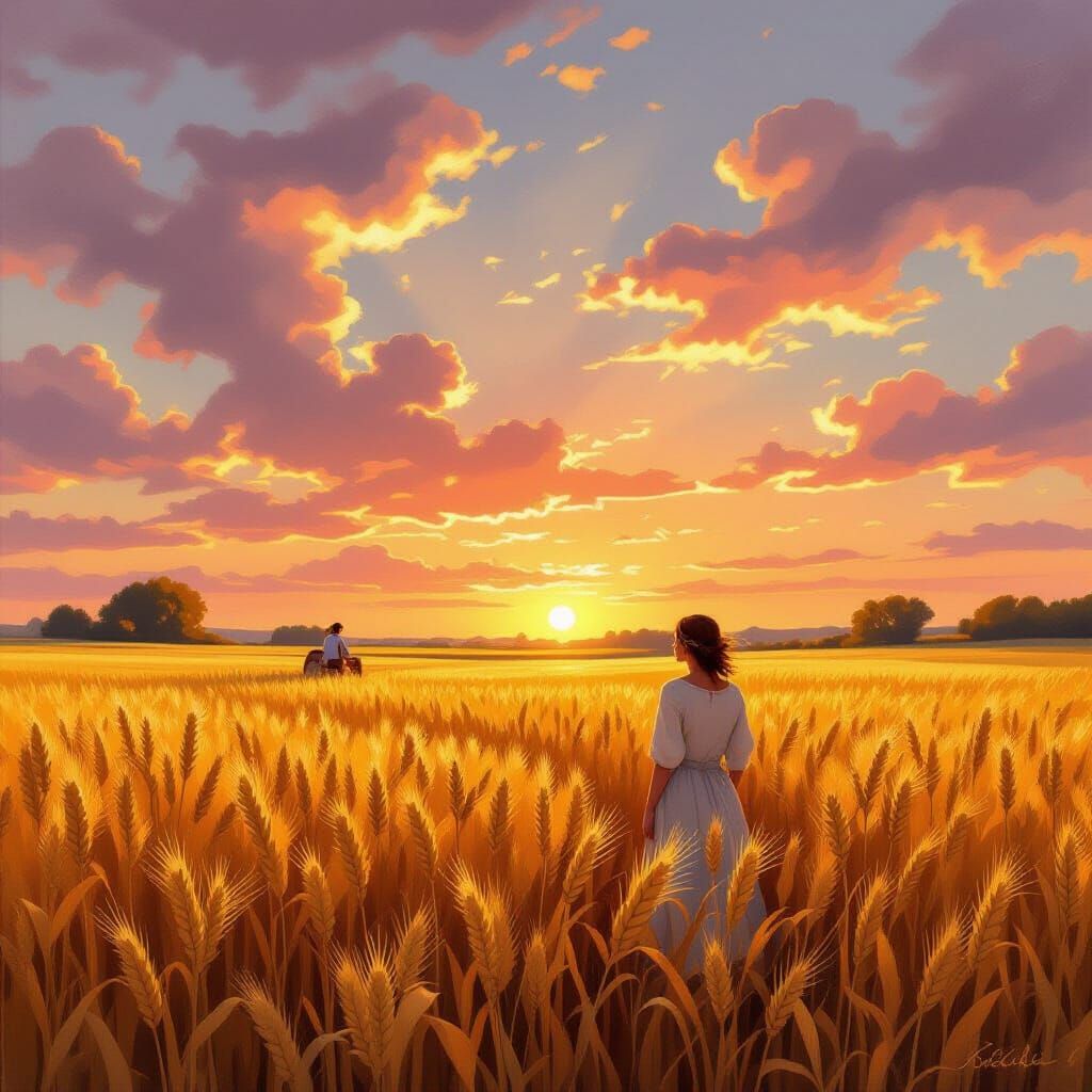 Romantic Autumn Harvest Fields Painting