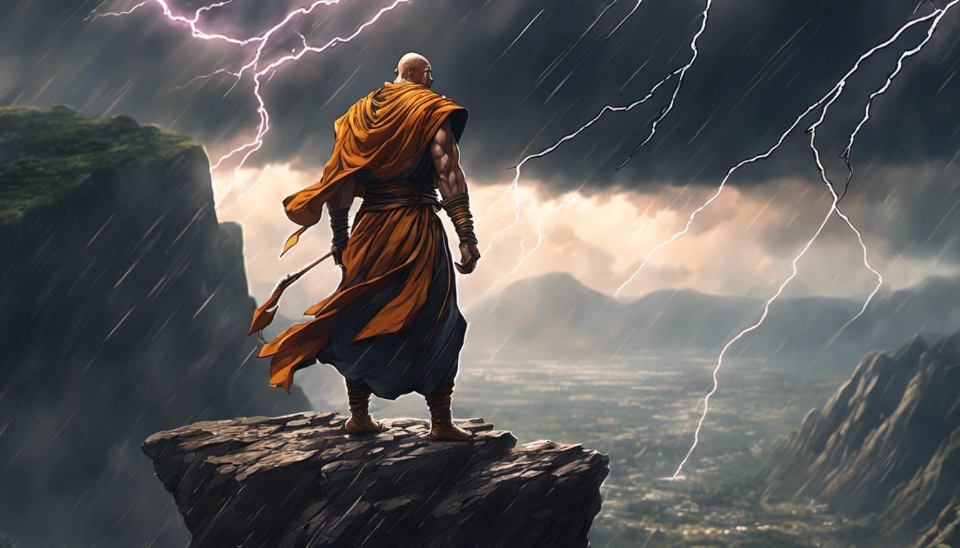 Anime Goliath Monk in Thunderstorm: Fantasycore Action