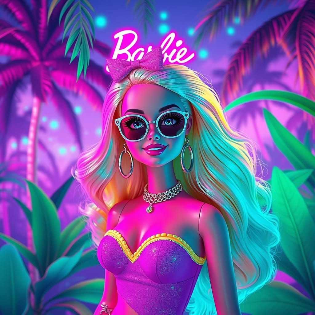 Vaporwave Barbie in Neon Pastel Hues