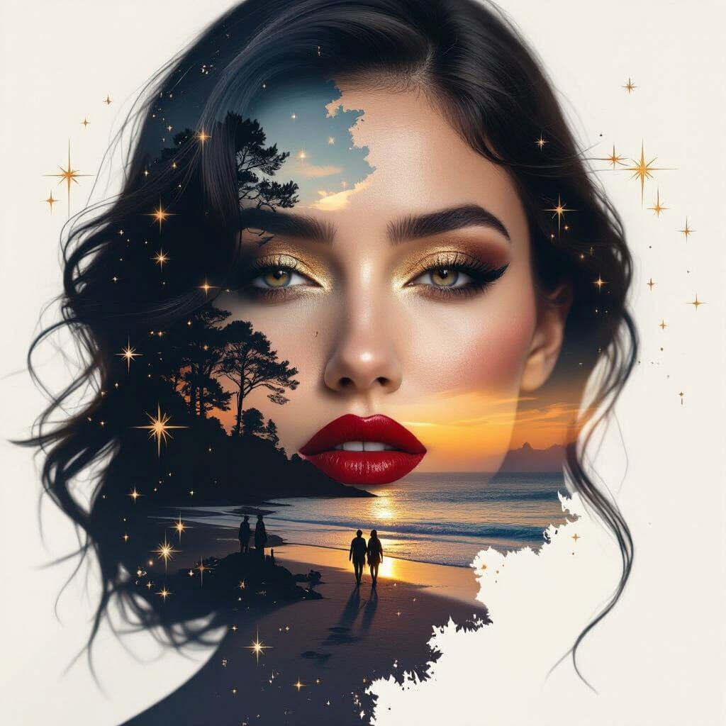 Surreal Double Exposure Portrait with Sunset Beach
