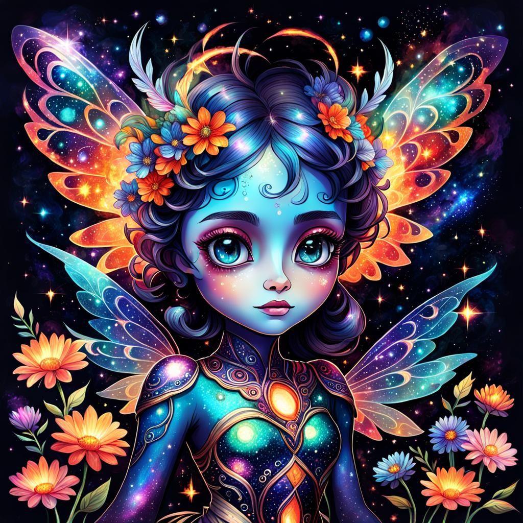 Adorable Cosmic Fairy with Iridescent Wings