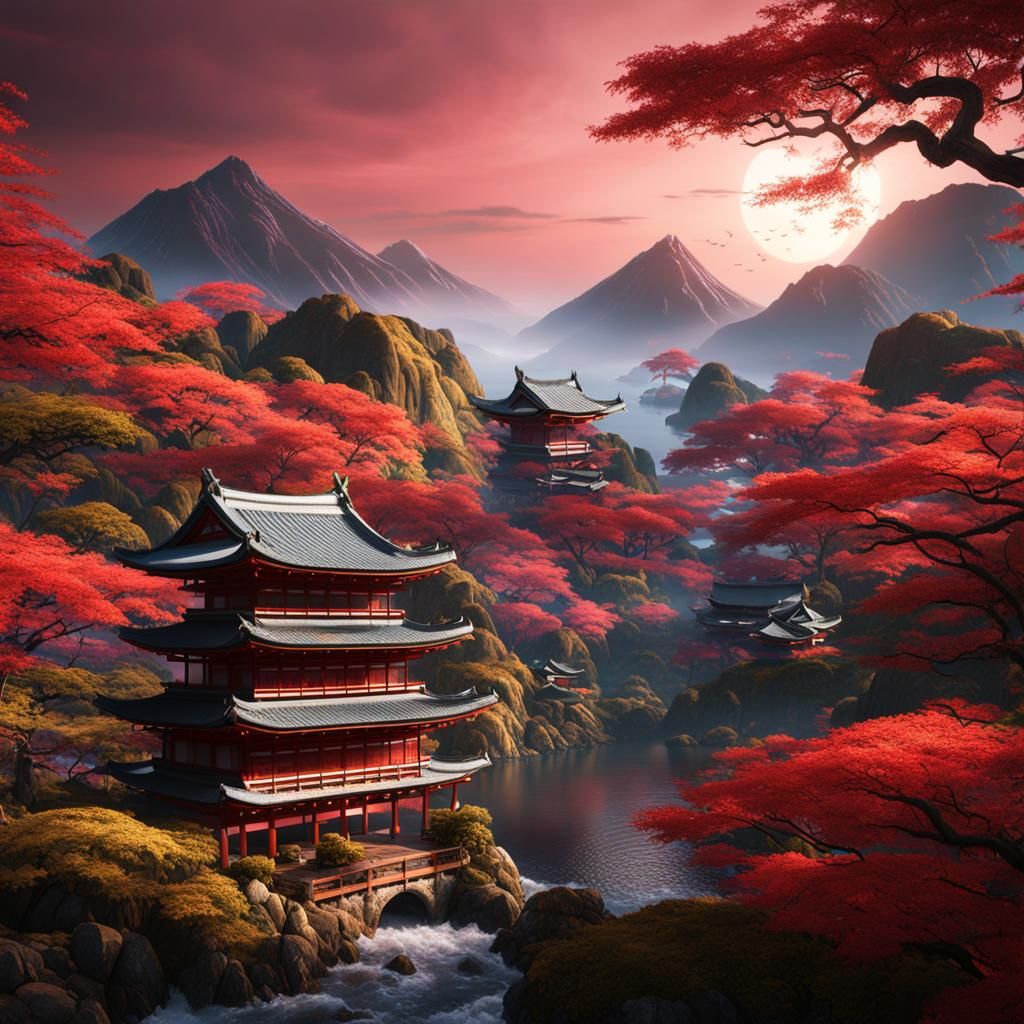 Detailed Japanese Landscape Matte Painting
