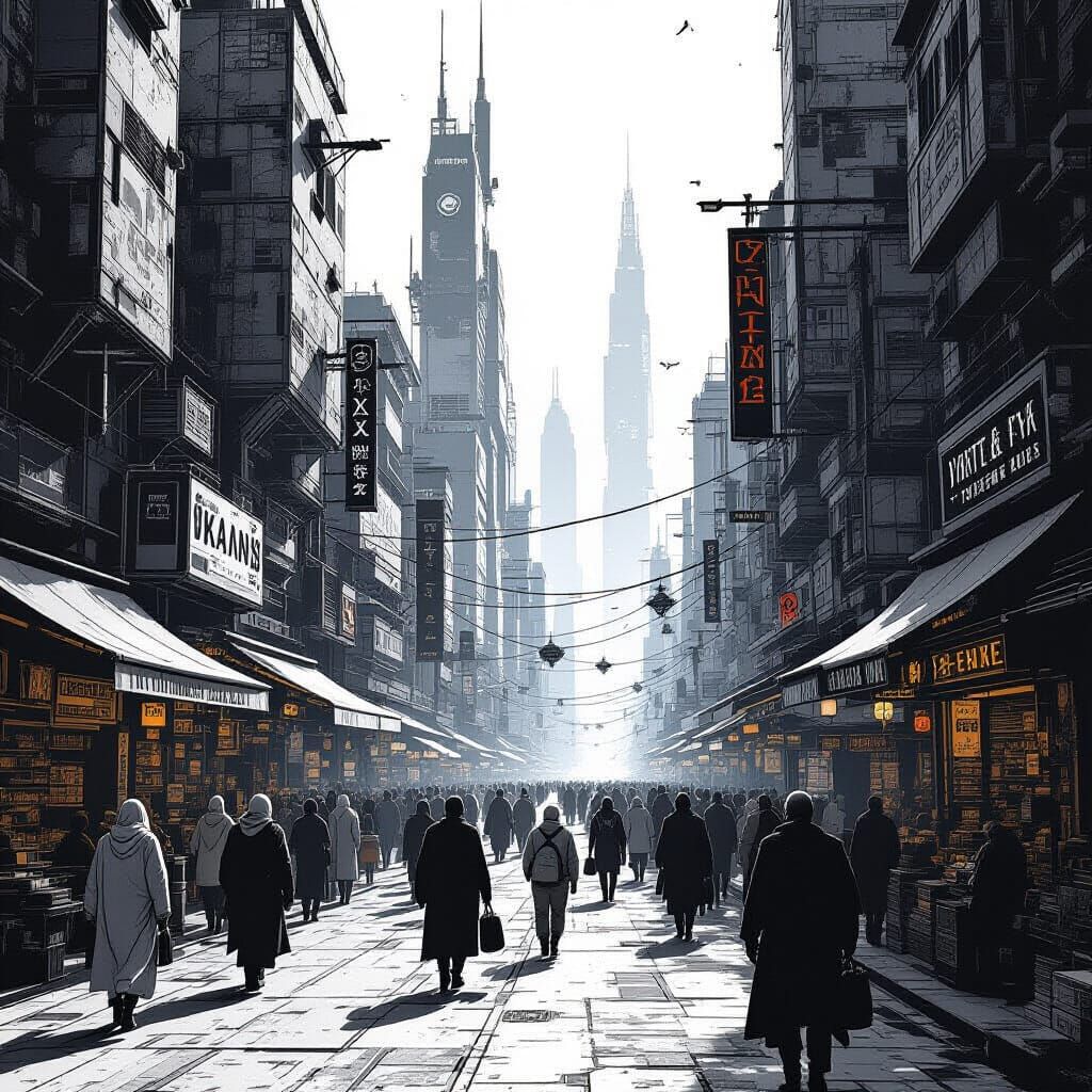 Near Future Street Scene with Traveller RPG Races