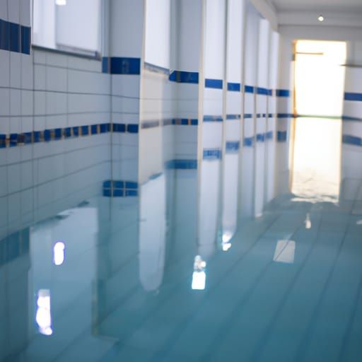 Flooded Swimming Pool Hallway with White Tiles