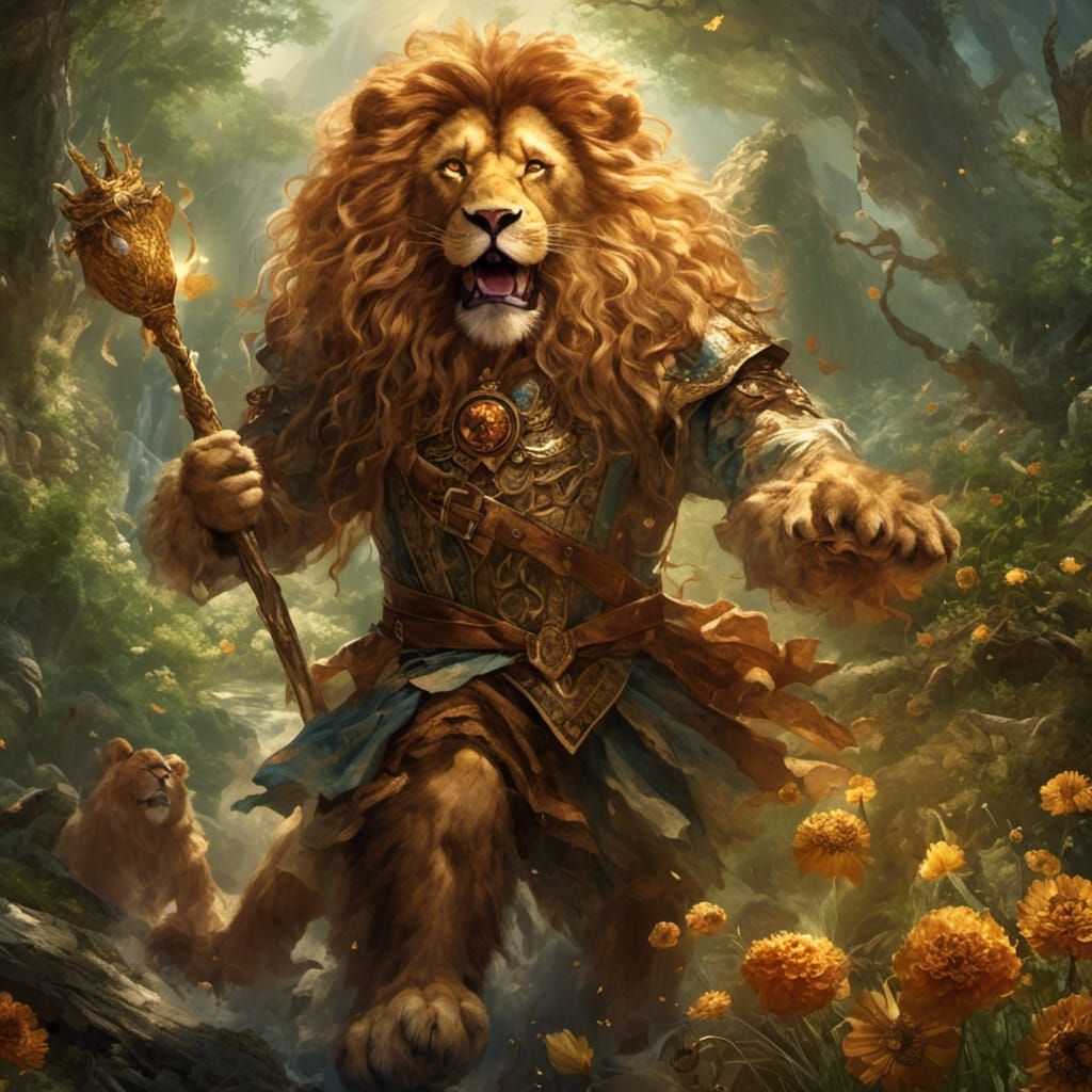 Cowardly Lion as Temperance in Hyperreal Style