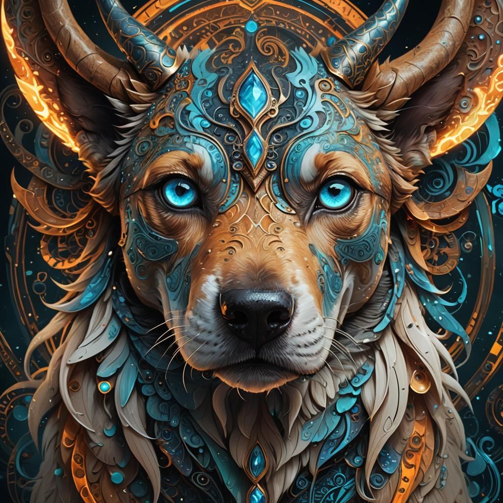 Mystical Dog with Glowing Eyes: Fantasy Concept Art