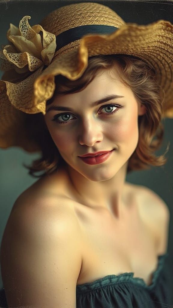 Vintage Cyan Photography: Young Woman in Straw Hat
