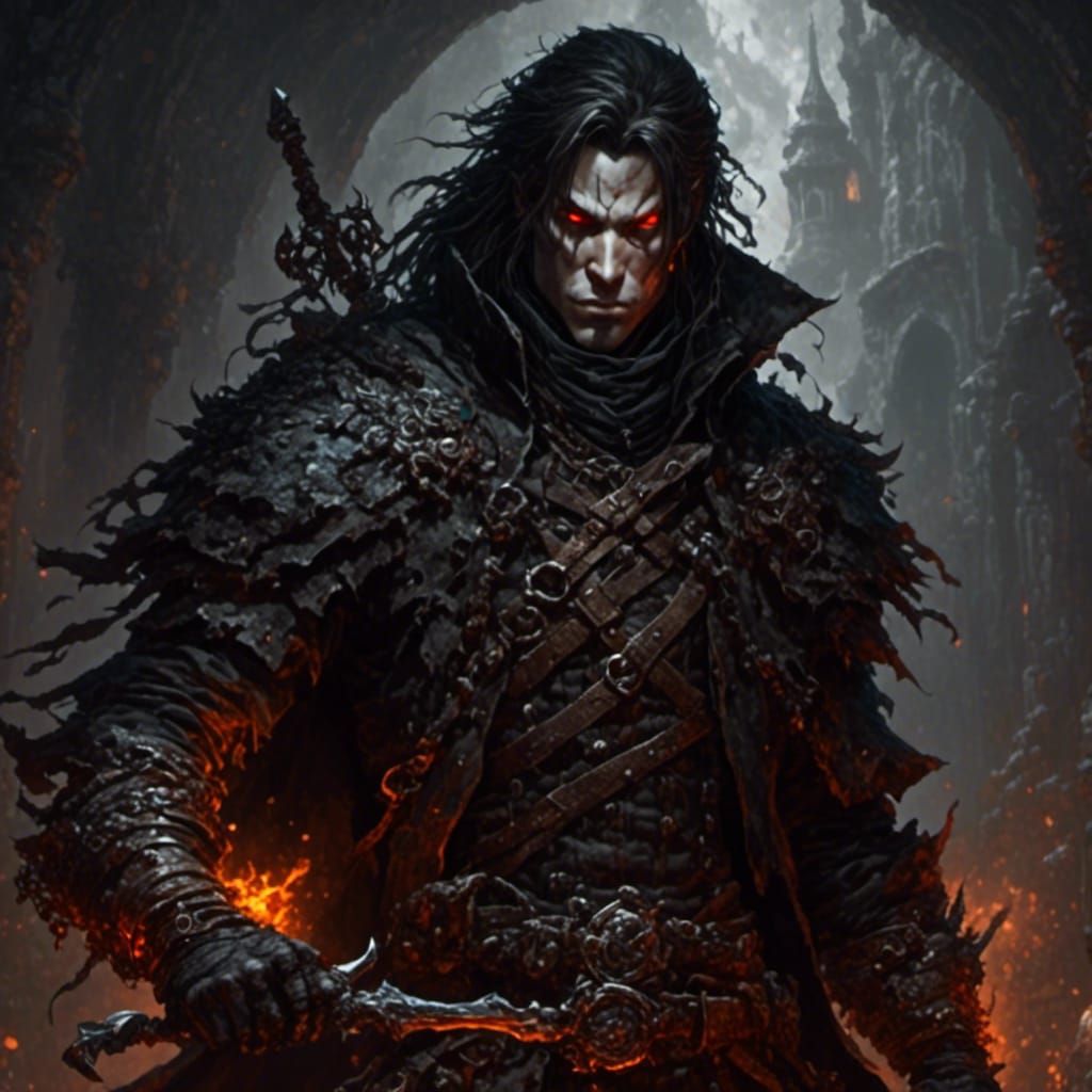 Dark Gothic Portrait of a Dhampir Assassin