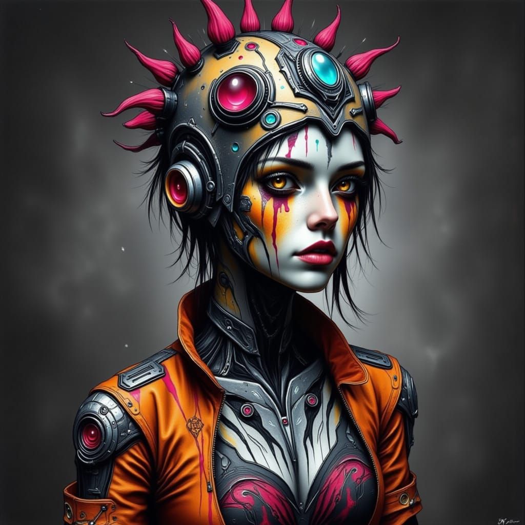 Woman with Futuristic Jewelry in Ornate Style