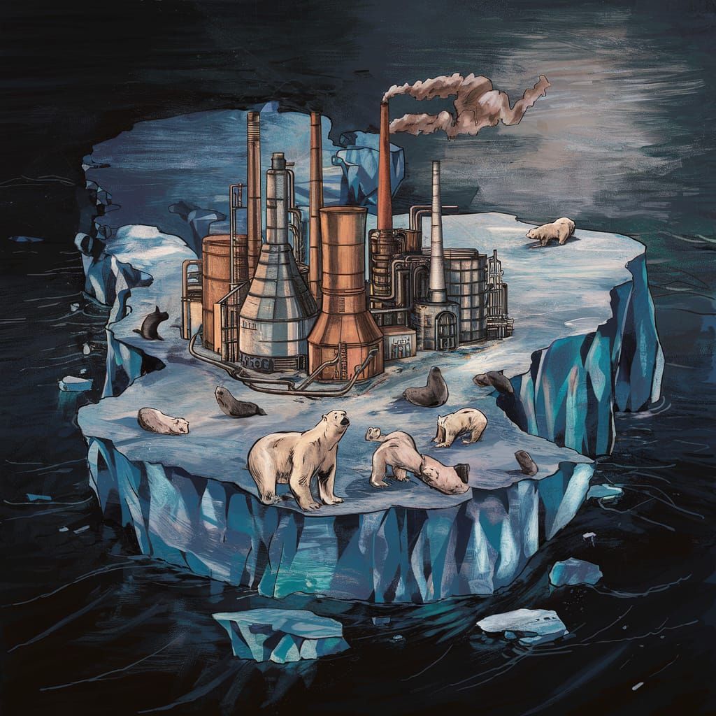 Polluting Chimneys on Melting Iceberg with Wildlife