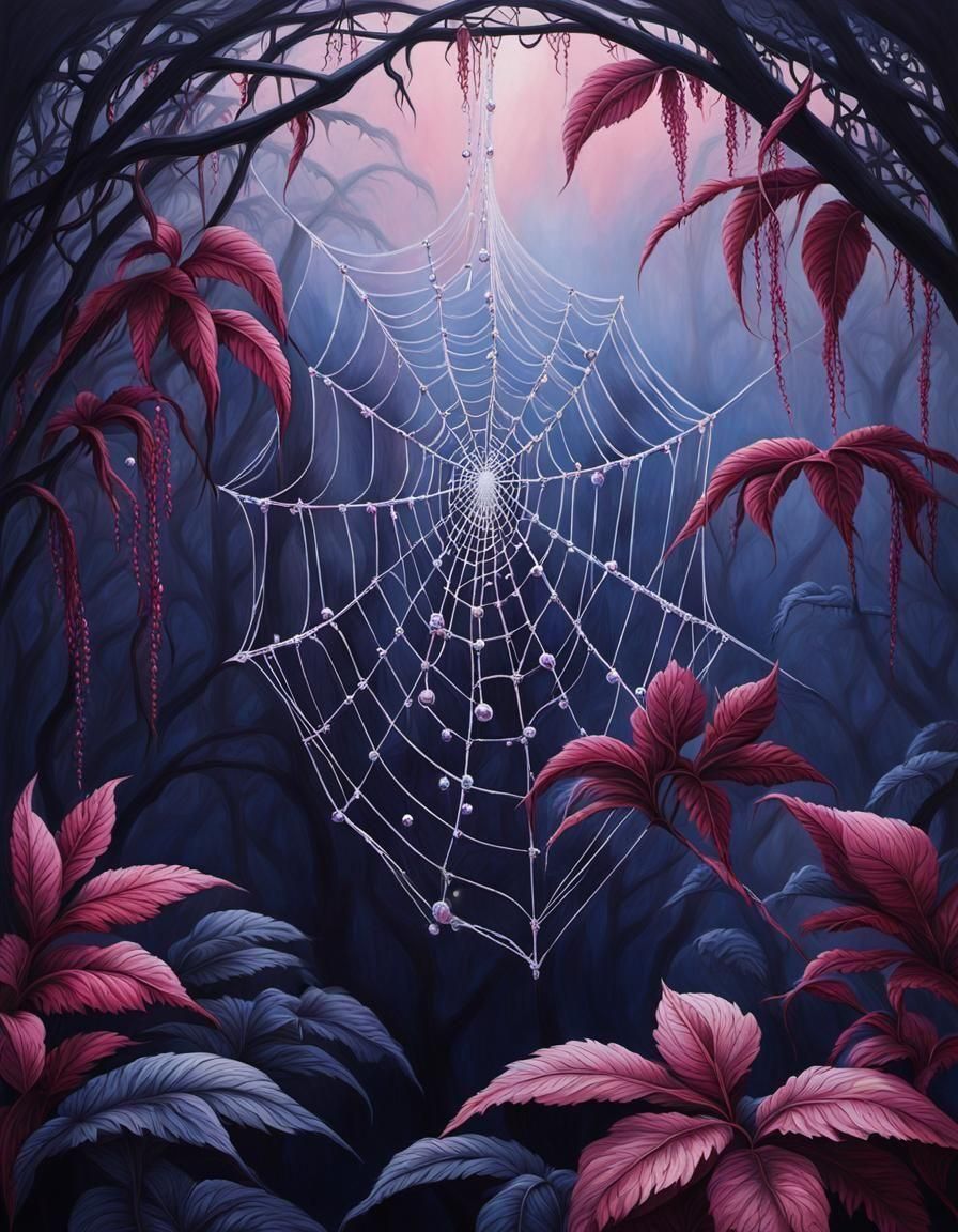 Dark Fantasy Spider Web Acrylic Painting