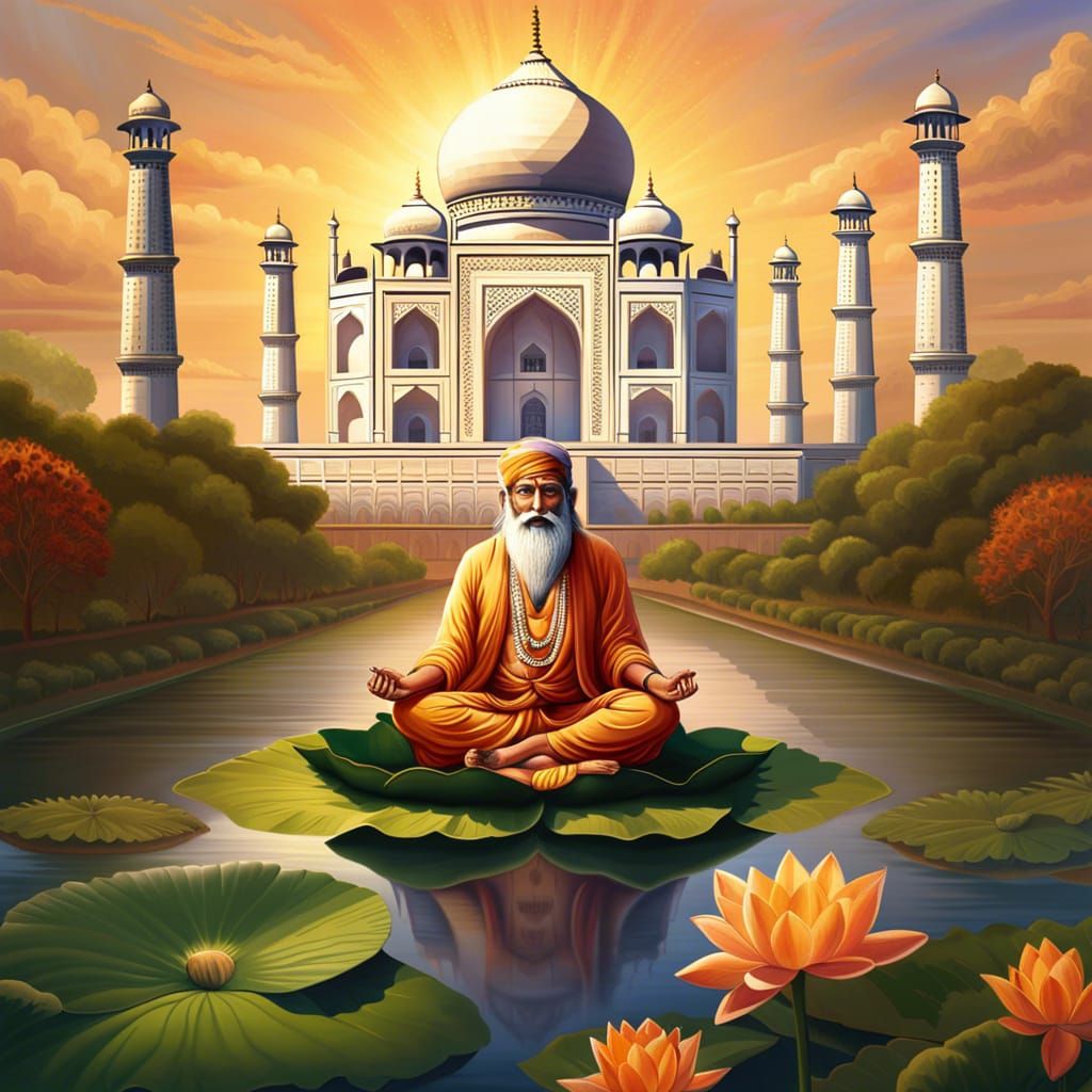 Meditative Guru on Lotus Flower, Digital Art