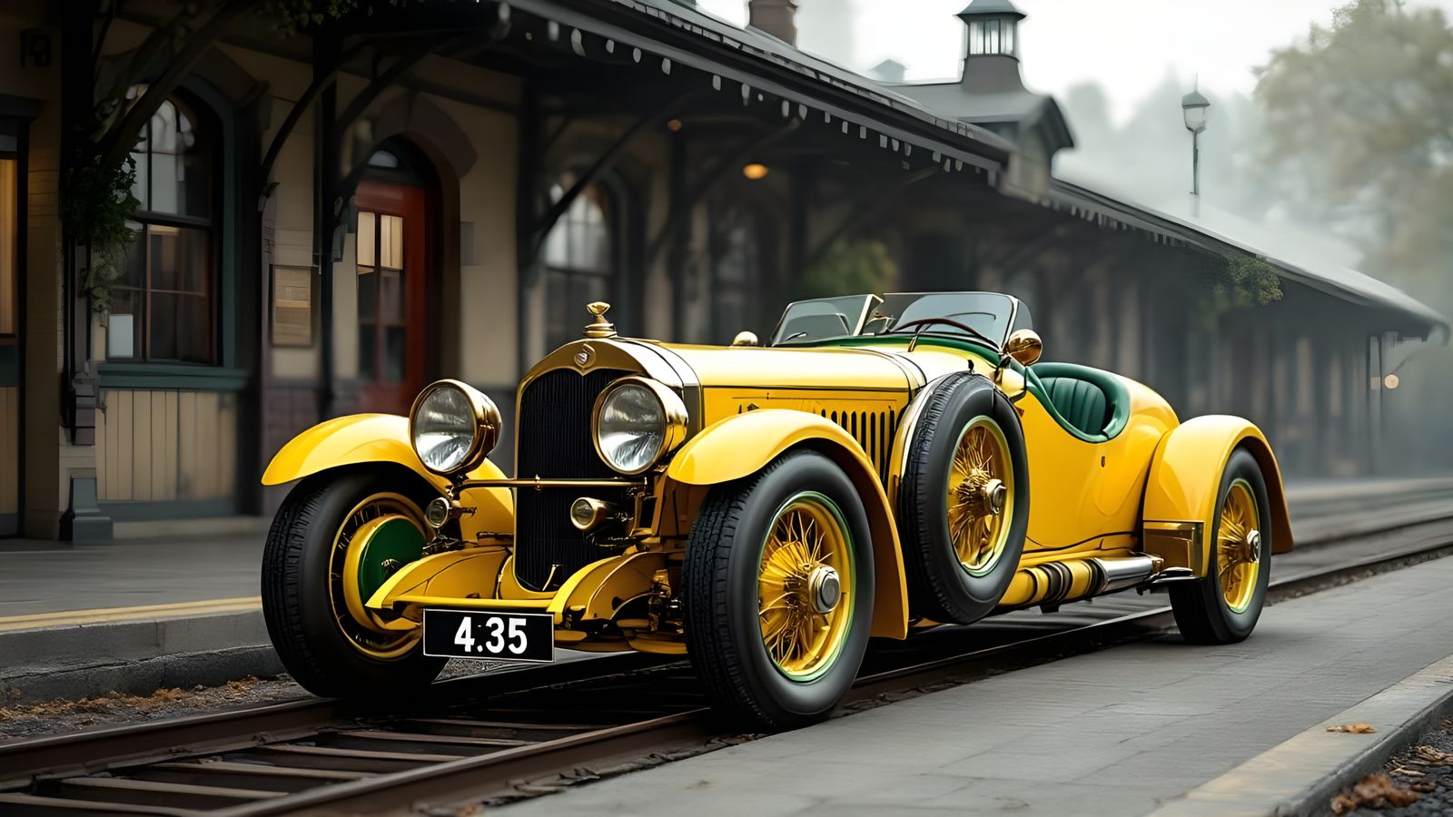 1923 Duesenberg Speedster at Train Station in 3D Render