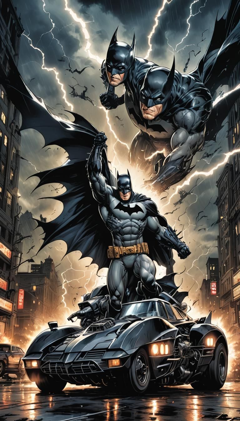Batman and Batmobile Comic Book Art