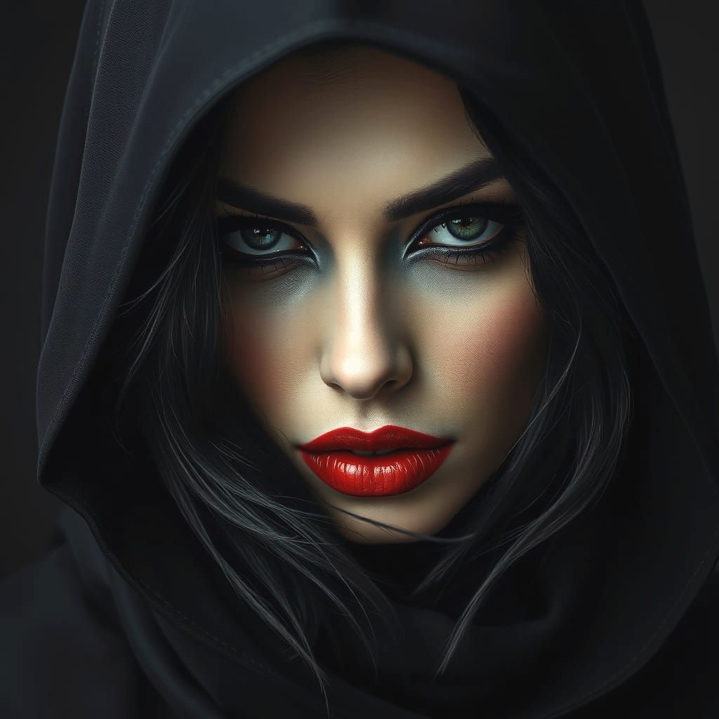 Gothic Femme Fatale in Dark Cloak