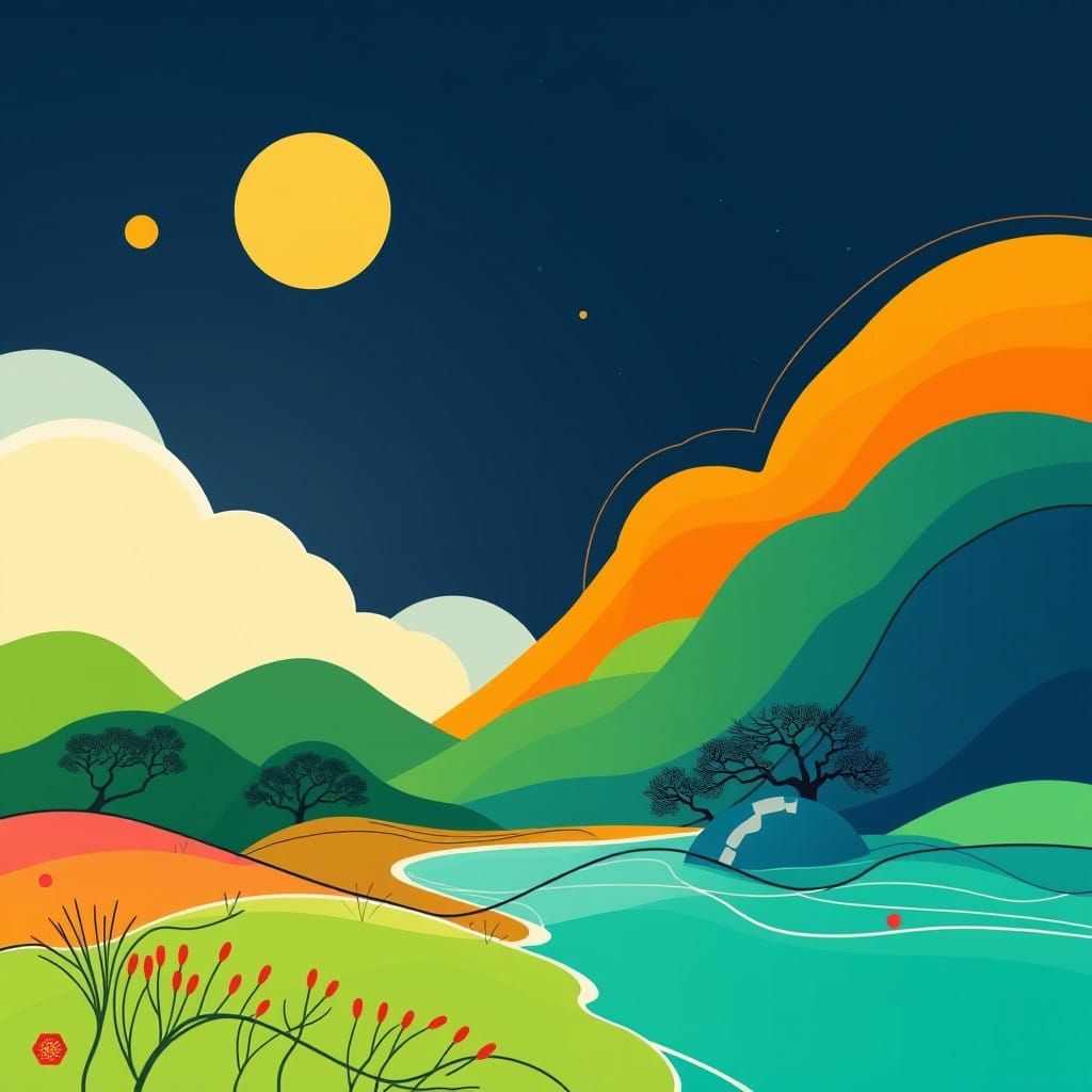 Vibrant Nature Landscape in Minimalist Style