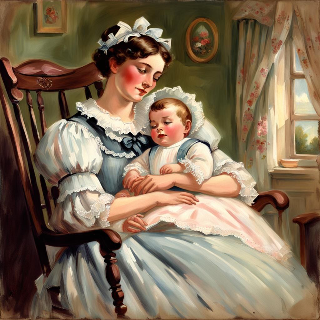 Victorian Sissymaid Comforts Sleeping Child