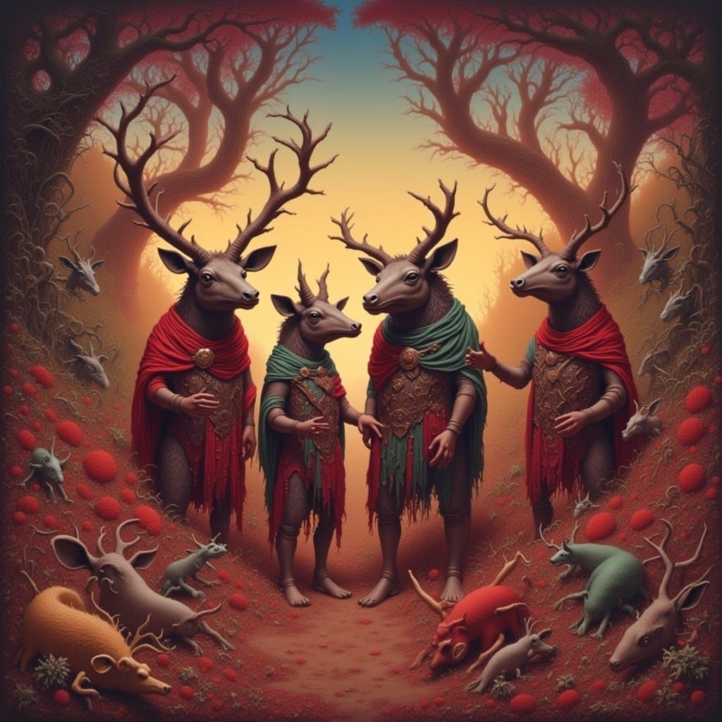 Stag with Crimson Crown: Illustrative Digital Art