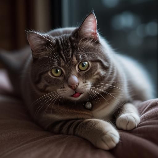 Munchkin Cat with Tongue Out in Cozy Room