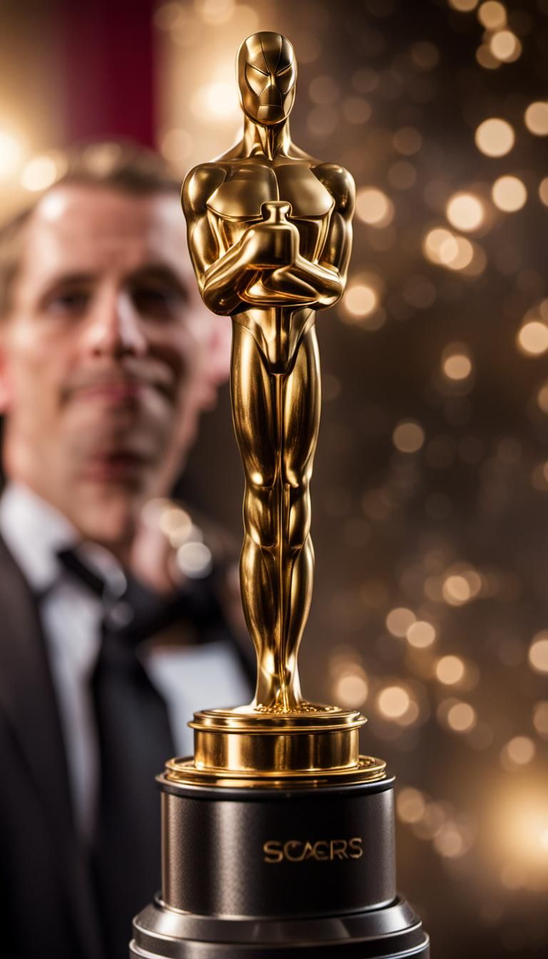 Spiderman holding the Academy Awards Oscar Trophy
