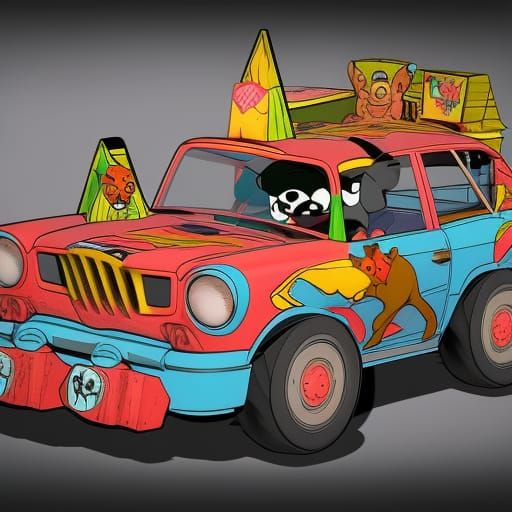 Cartoon Dogs Demolition Derby in Comic Book Style