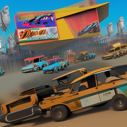 Cartoon Dogs Demolition Derby in Comic Book Style