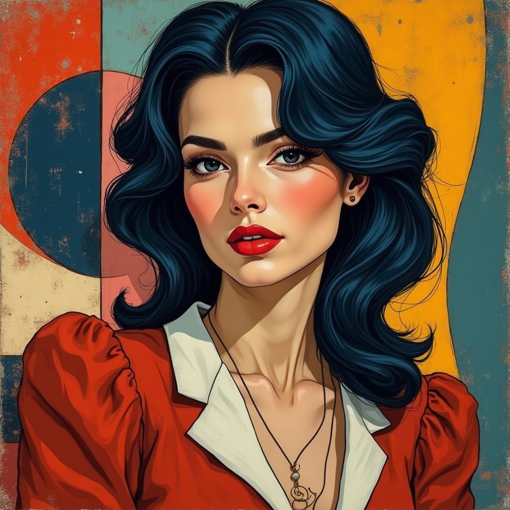 Cubist Woman with Dark Hair in Picasso Style