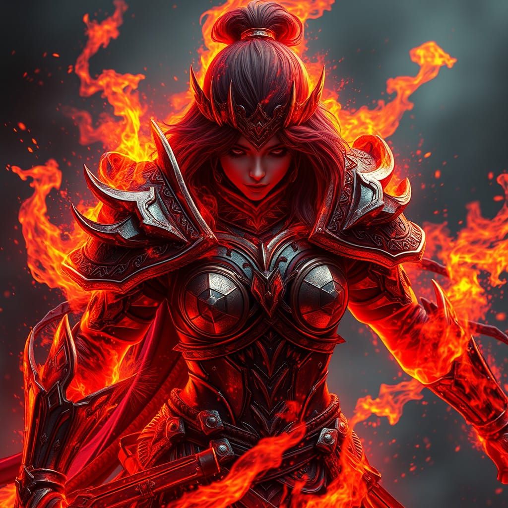 Warrior in Inferno, Glowing Red-Hot Armor in Stunning 8K Res...