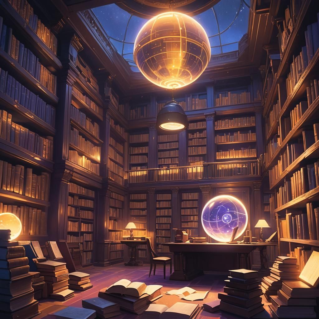 Mystic Library with Floating Books: Digital Matte Painting
