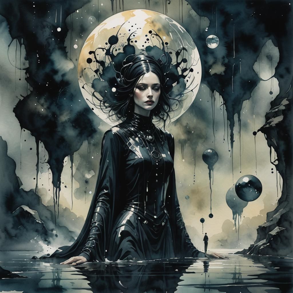 Surreal Oracle in Moody Watercolor Art