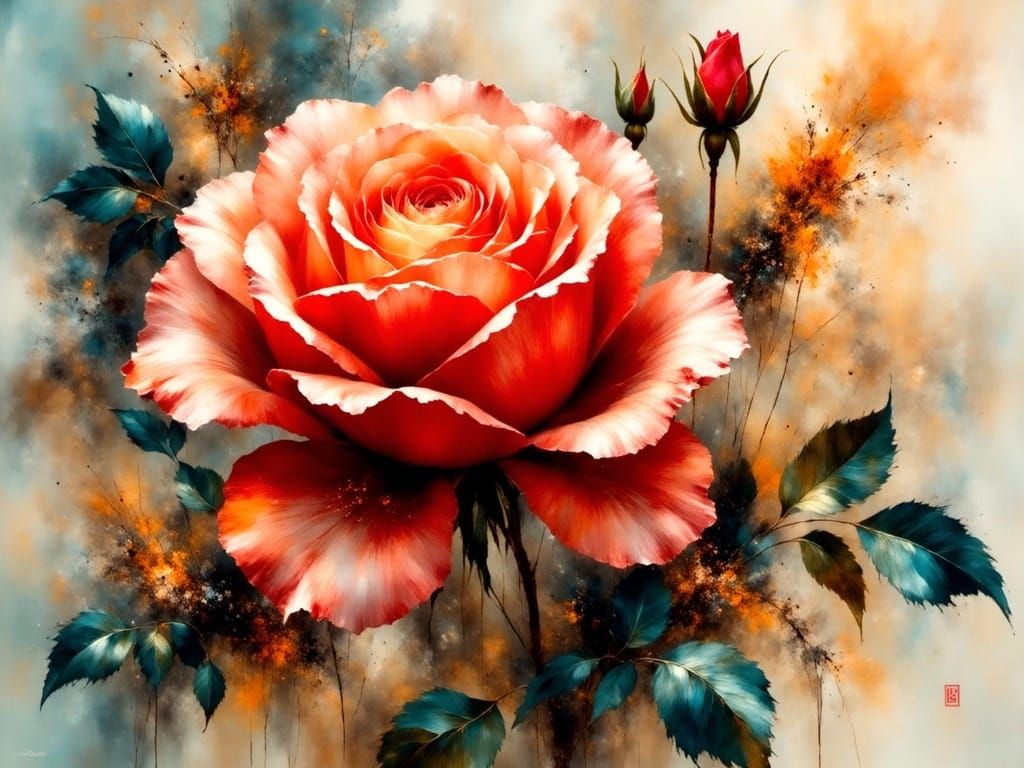 Impressionist Rose Blooms in Vibrant Watercolor