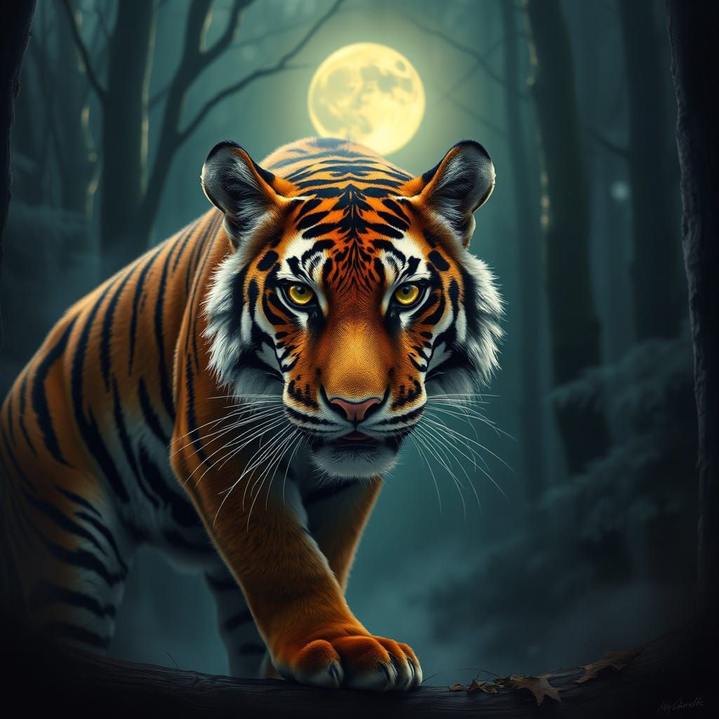 Moonlit Tasmanian Tiger Portrait in Photorealistic Style