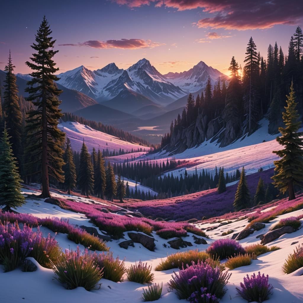Majestic Mountain Landscape at Twilight: Digital Art