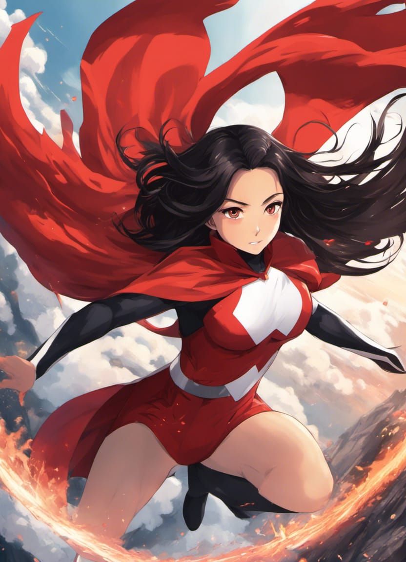 Indonesian Superheroine Soars Above Volcano in Anime Art